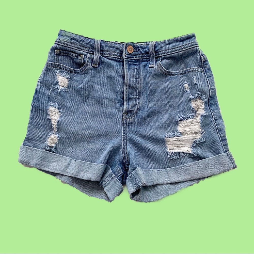 Hollister Light Wash High Rise Ripped Mom Shorts